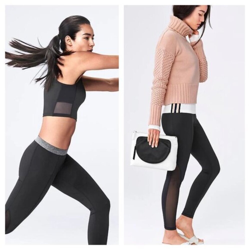 Derek Lam10C X ATHLETA Merge Black Mesh Panel Leggings L Black/Gray